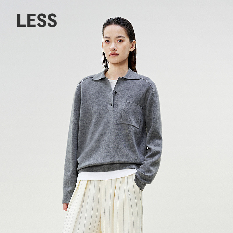 LESS春绵羊毛口袋肩线设计毛衫简约polo领套头针织衫女2P2