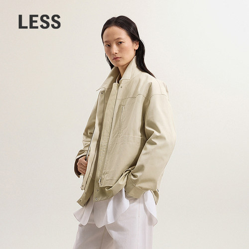 LESS棉质拼接翻领夹克外套