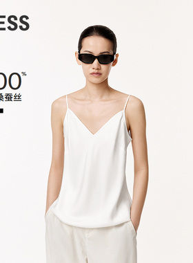 LESS夏季休闲垂感V领斜裁上衣女气质桑蚕真丝吊带小背心2O5013110