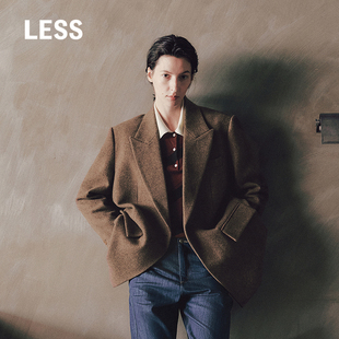 领A型老钱风外套2O0812870 女绵羊毛一粒扣西装 LESS冬季 毛呢西装