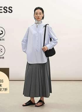【商场同款/精工系列】LESS2026春新款灰色百褶半身裙2Q2D10210