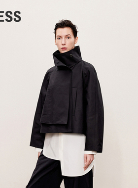 LESS春秋棉质优雅复古A型下摆外套女不对称立领长袖夹克2O9612460