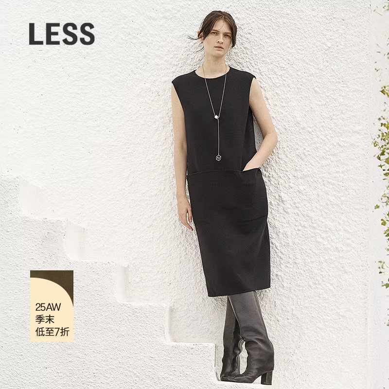 【商场同款】LESS2025冬新款口袋通勤双面呢无袖连衣裙2PA