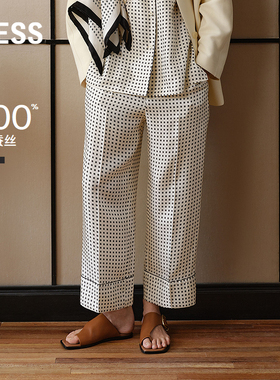 【商场同款】LESS2026春新桑蚕丝垂感睡衣风方格直筒裤2Q1E14010
