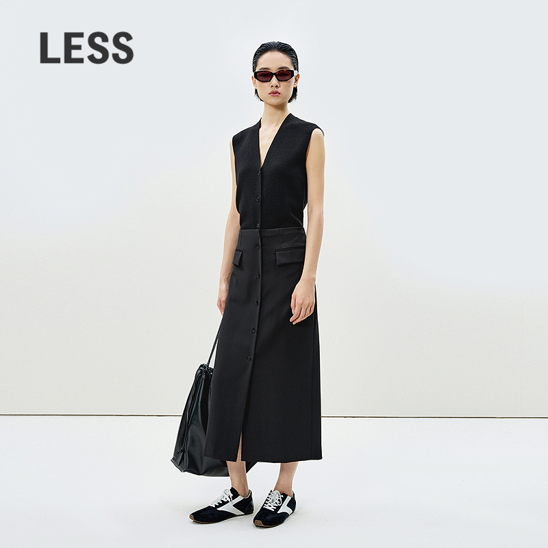 LESS无袖绵羊毛针织拼接连衣裙