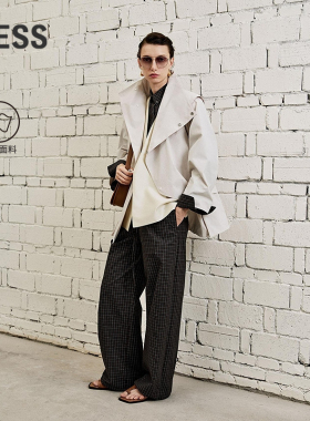 【商场同款】LESS2026春新撞色格纹进口全棉抽绳阔腿裤2Q2E13830