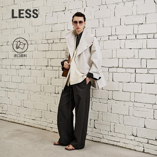 2Q2E13830 LESS2026春新撞色格纹进口全棉抽绳阔腿裤 商场同款