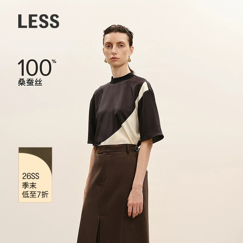 LESS撞色解构印花桑蚕丝衬衫图片