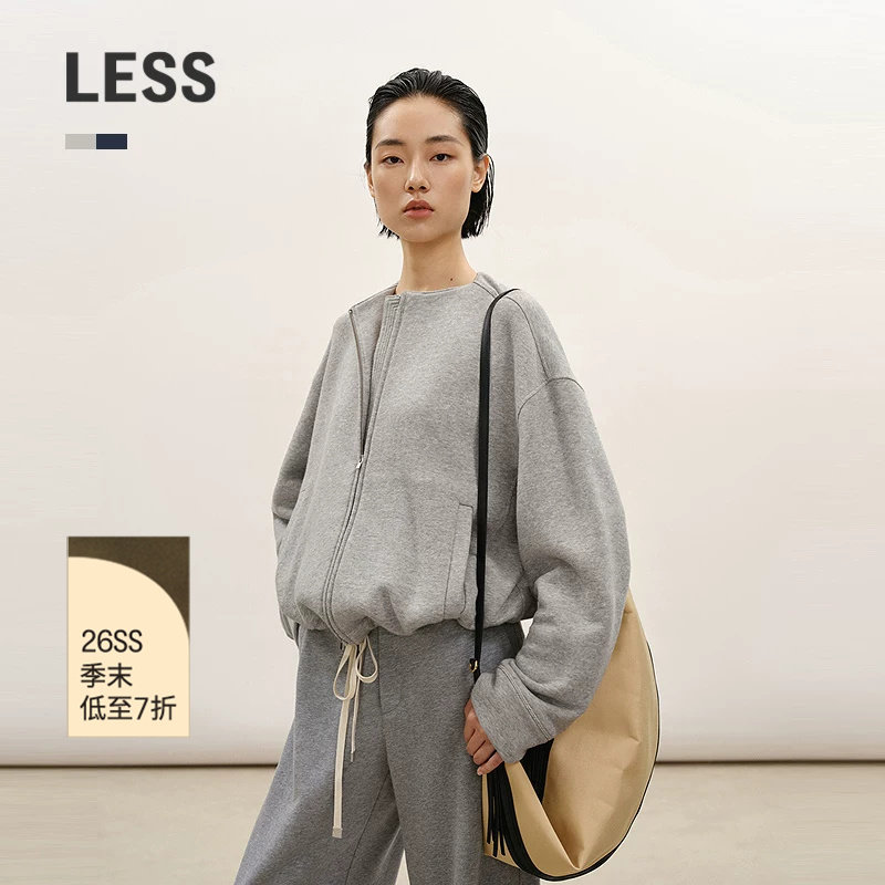 LESS无领宽松休闲拉链开襟卫衣图片