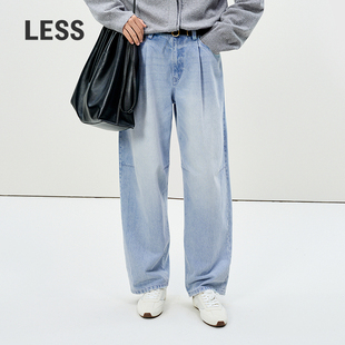 2P1E12240 女全棉水洗蓝百搭显瘦休闲气球长裤 LESS春季 牛仔弯刀裤