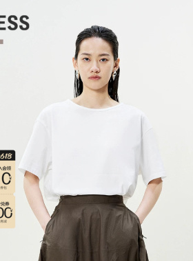 LESS夏季全棉T恤女通勤休闲宽松圆领纯色百搭短袖上衣女2P5113640