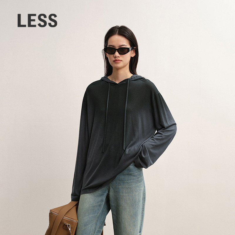 LESS环保垂感连帽薄卫衣长袖T恤图片