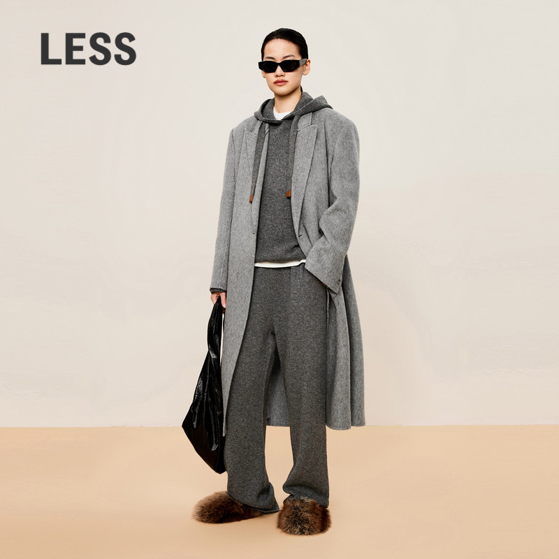 LESS冬枪驳领一粒扣毛呢外套女西装领H型长款毛呢大衣女2OA810850