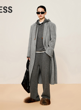 LESS冬枪驳领一粒扣毛呢外套女西装领H型长款毛呢大衣女2OA810850