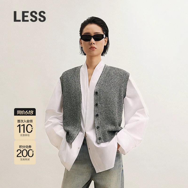 LESS秋新款休闲无袖V领针织衫马甲女2P731851H