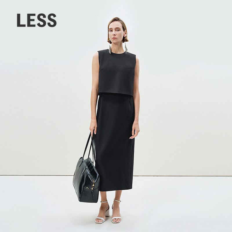 LESS春假两件气质长裙职场干练优雅通勤无袖西装连衣裙2P1G1