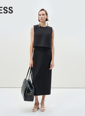 LESS春假两件气质长裙职场干练优雅通勤无袖西装连衣裙2P1G12980
