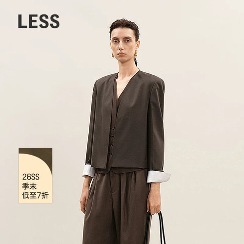 LESS通勤短款无领西装外套