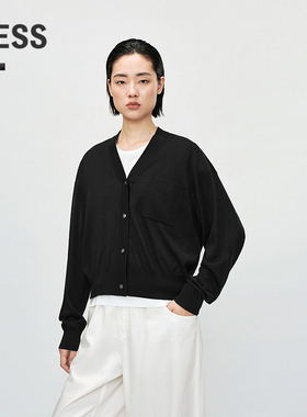 LESS春纯色V领短款宽松含绵羊毛舒适上衣针织开衫女2P2310490