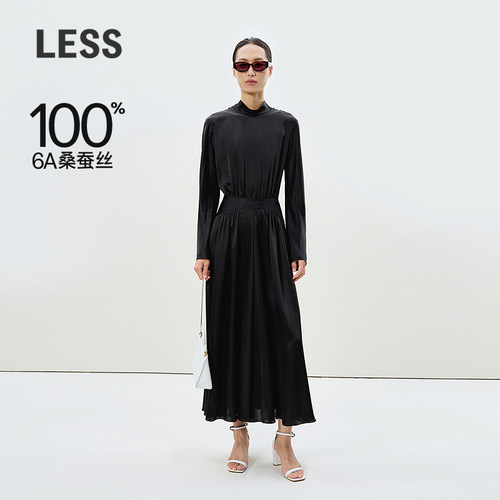 LESS6A桑蚕丝长袖A版礼服连衣裙