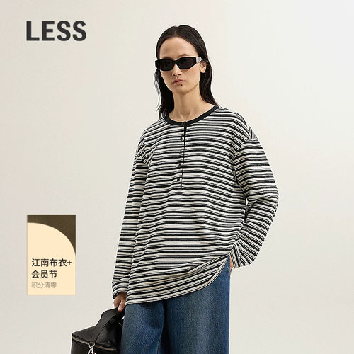 LESS休闲条纹直筒长袖T恤