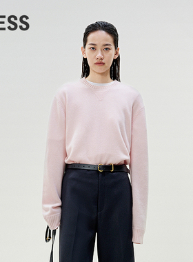 LESS春粉色简约加宽袖口毛衫通勤圆领宽松套头羊绒衫女2P1311550