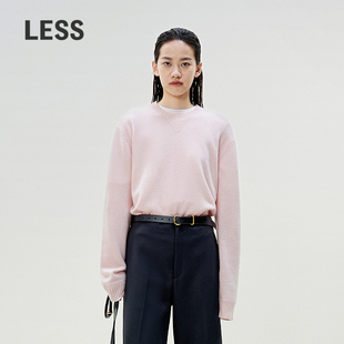 女2P1311550 通勤圆领宽松套头羊绒衫 LESS春粉色简约加宽袖 口毛衫