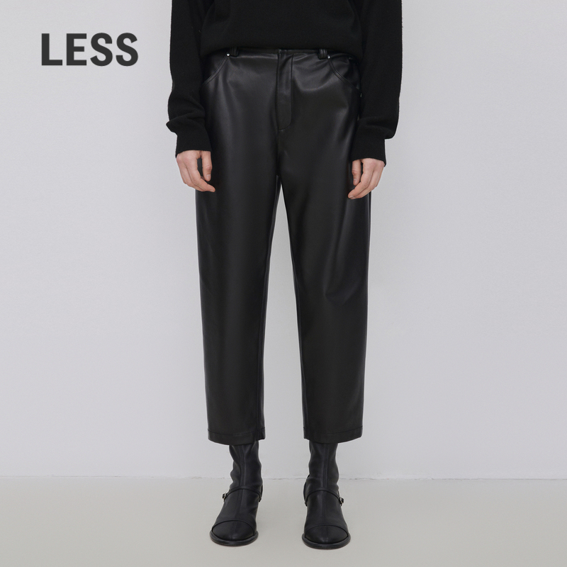 PU皮九分显瘦直筒休闲裤