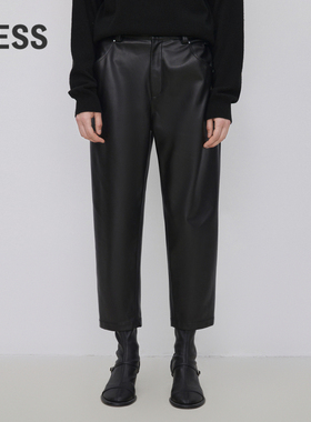 LESS时尚锥形皮裤女PU皮直筒休闲九分通勤长裤2N0E11820