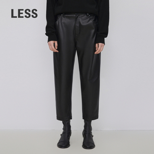 2N0E11820 女PU皮直筒休闲九分通勤长裤 LESS时尚 锥形皮裤