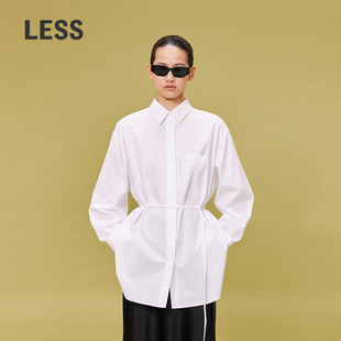 阔版 女暗门襟设计长款 宽松衬衣送腰带2O4210330 衬衫 LESS白色长袖