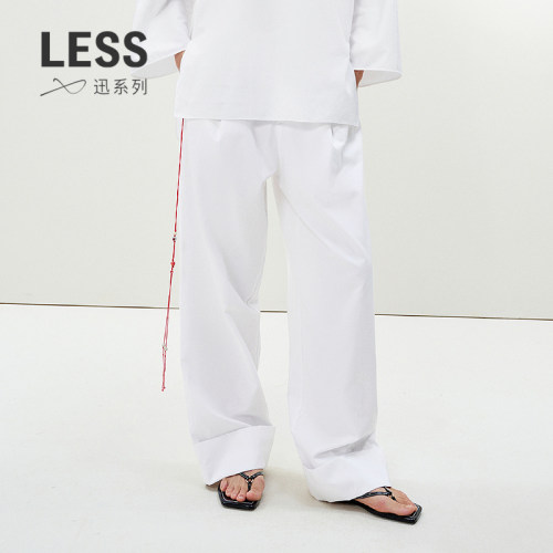 LESS夏季白色抽绳休闲裤女长绒棉