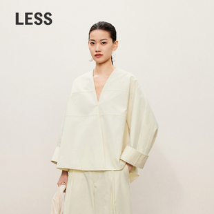 OVERSIZE衬衣女2O8211440 女V领休闲宽松短款 LESS春秋和服款 衬衫