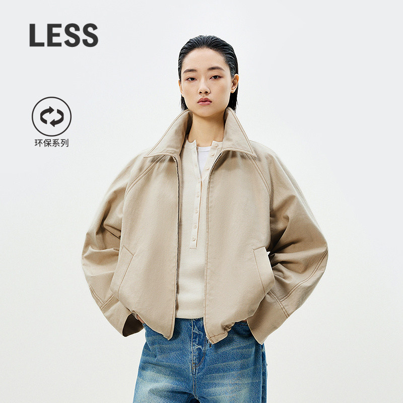 LESS春休闲宽松插肩袖上衣通勤舒适亚麻夹克短外套女2P1612