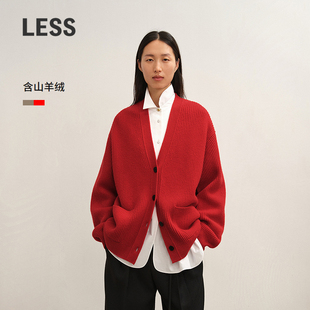 红色针织开衫 LESS2025冬新中长款 女含羊绒2PB318670 商场同款