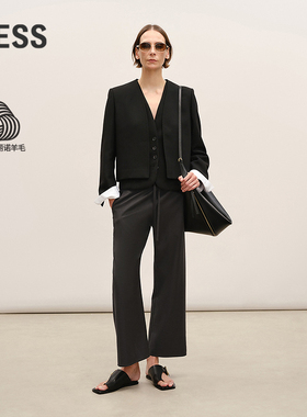 【商场同款】LESS2026春新款美丽诺羊毛休闲九分弯刀裤2Q2E14820