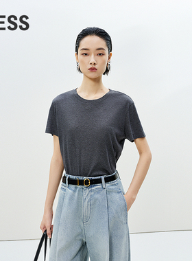 LESS春夏凉感短袖T恤女圆领纯色基础款通勤休闲上衣女2P2111250