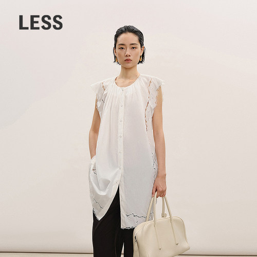 LESS镂空绣花无袖连衣裙