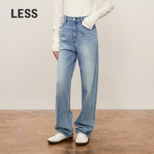 LESS春秋丹宁风微弯刀裤 2O9E12930 子女利落休闲直筒全棉牛仔长裤