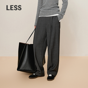 LESS对折压线工艺花呢直筒裤 女2O0E10820 女绵羊毛直筒通勤长裤