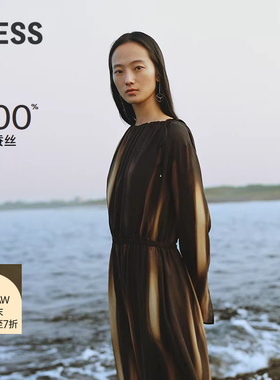 【商场同款】LESS2025年秋新款休闲X型一字领长袖连衣裙2P8G14780