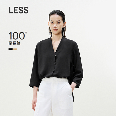 LESS夏季V领七分袖桑蚕真丝衬衣
