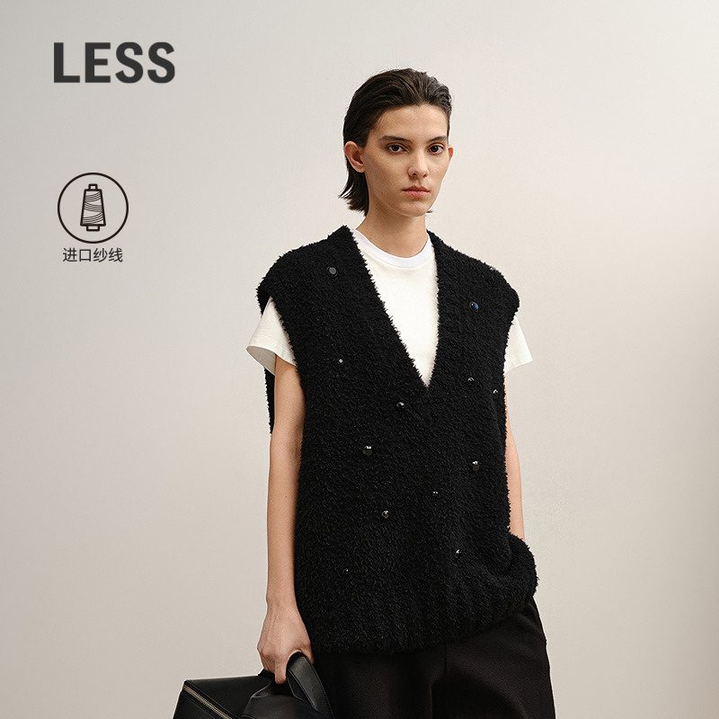 LESS钉珠V领针织马甲女
