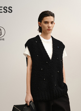 【商场同款/精工系列】LESS2025冬新款钉珠V领针织马甲2PB317400
