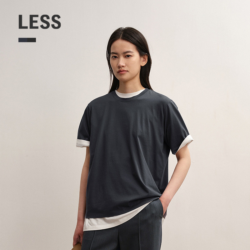 LESS休闲圆领简约纯色短袖T恤女图片