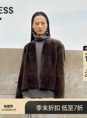 [商场同款】LESS2025冬新款老钱风无领正反两穿皮草外套2P0A17870