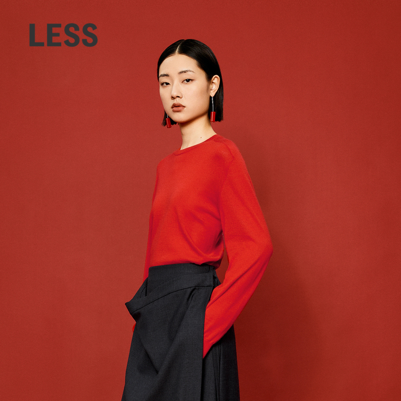 【0压系列】LESS秋冬cariaggi羊绒衫圆领宽松红色针织衫2OB314050