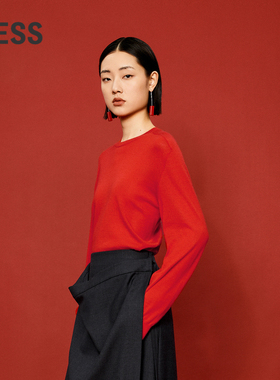 【0压系列】LESS秋冬cariaggi羊绒衫圆领宽松红色针织衫2OB314050