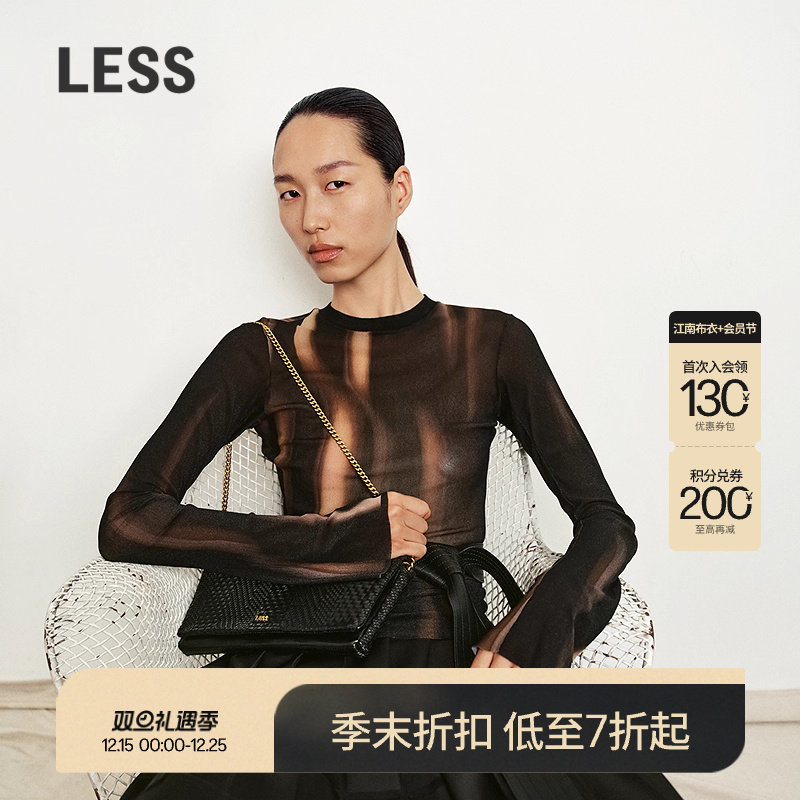 【商场同款】LESS2025年秋新款艺术印花修身长袖T恤女2P8