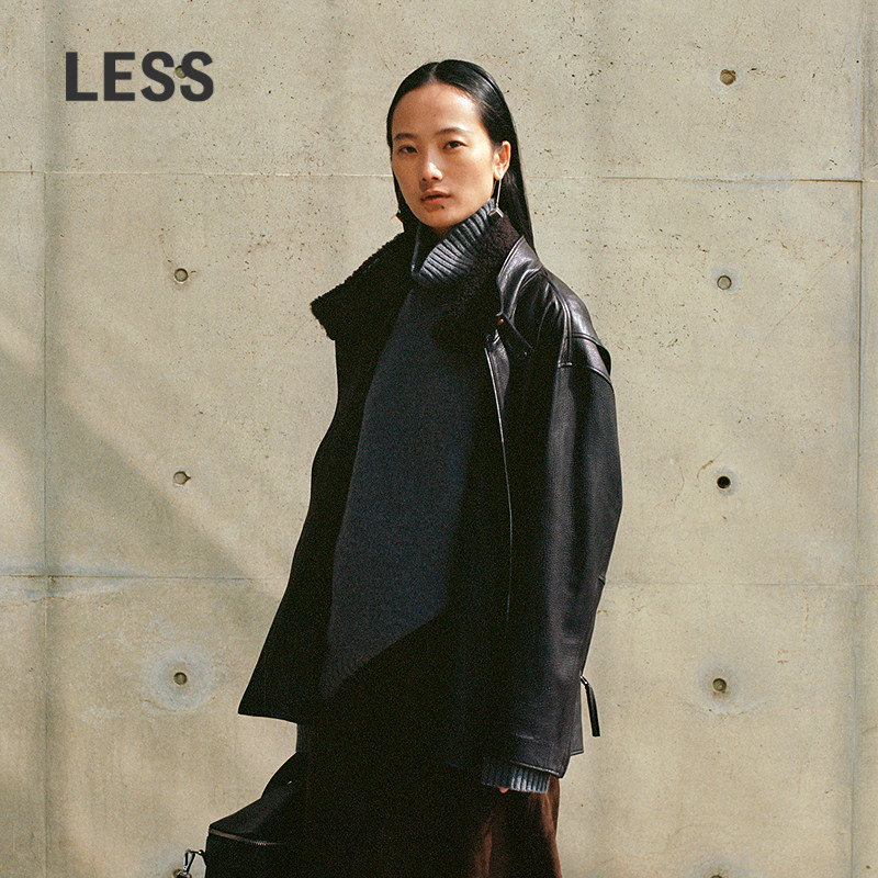 【商场同款】LESS2025年冬新款立领宽松长袖皮衣外套2P0A